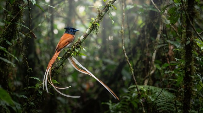 Asian Paradise Flycatcher in Lush Green Forest