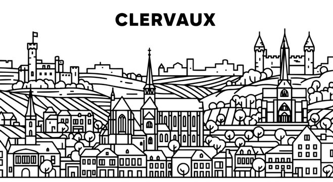 Clervaux Castle Skyline Illustration