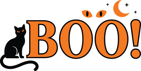 Fototapeta premium Festive halloween graphic featuring black cat and spooky boo text