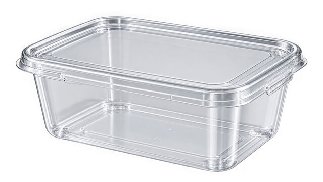 Empty clear plastic food storage container with lid
