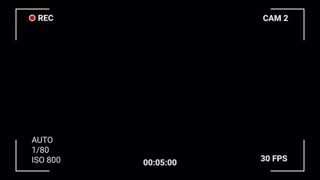  Camera recording screen with alpha chanel on black background. Viewfinder camera screen recording animation. 4k video format