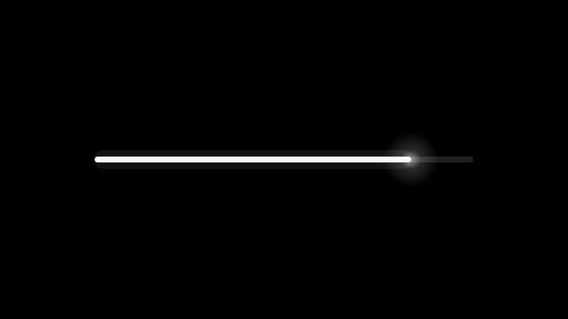Minimal white progress bar loading animation on black background, horizontal bar filling from zero to one hundred percent, 4K motion graphic overlay for UI and tutorial videos