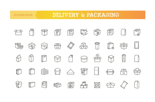 Shipping Boxes Outline Icons Set, Packaging and Delivery Collection