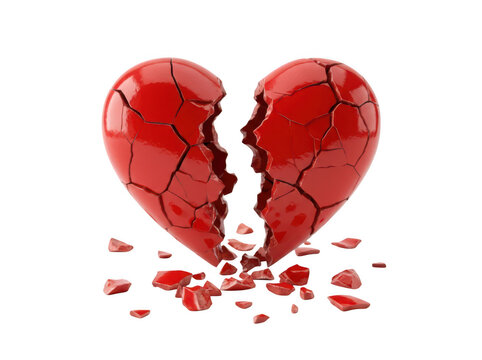 Broken heart with red pieces on white