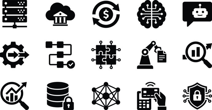 Set of technology and business process icons for digital transformation