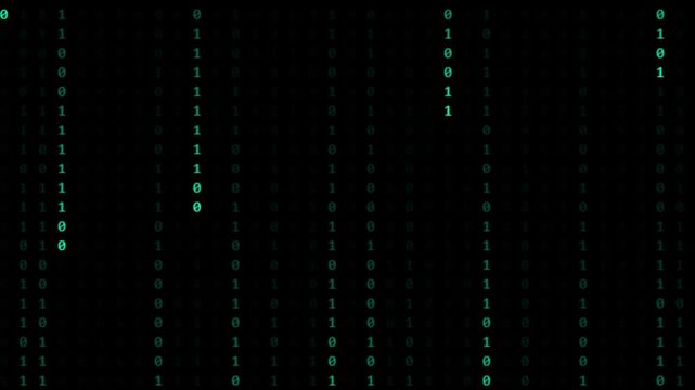 Digital matrix data stream with falling green binary numbers