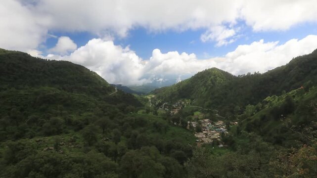 Monsoon Clouds Time Lapse Over Himalayan Valley, Narayan Nagar and Char Khet