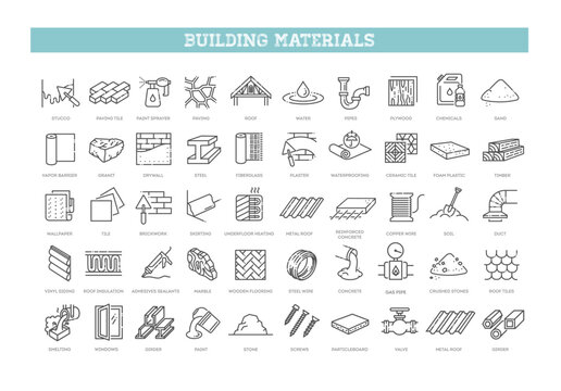 Construction materials isolated icon set