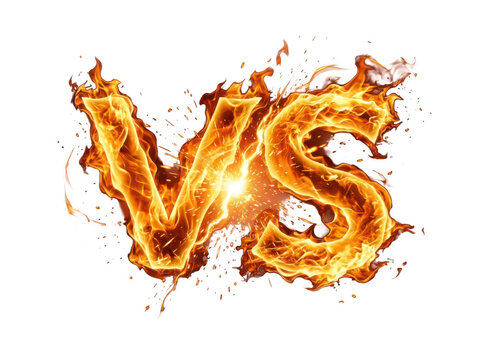 Versus letters made of bright orange fire flames