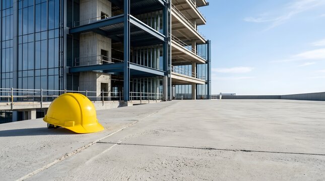 Modern architecture and a yellow lounge chair on a rooftop terrace