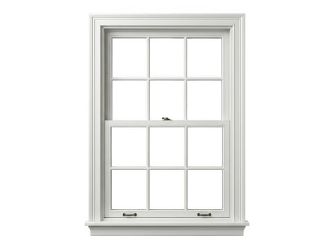 White sash window with grid panes isolated on white