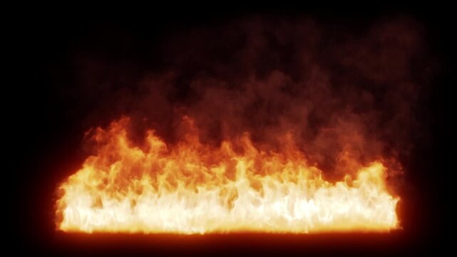fire rising and burning horizontally,4K animation 3d with alpha mask