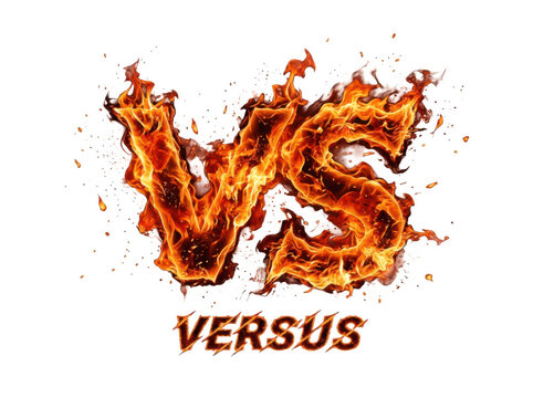 Burning versus letters made of bright orange fire flames