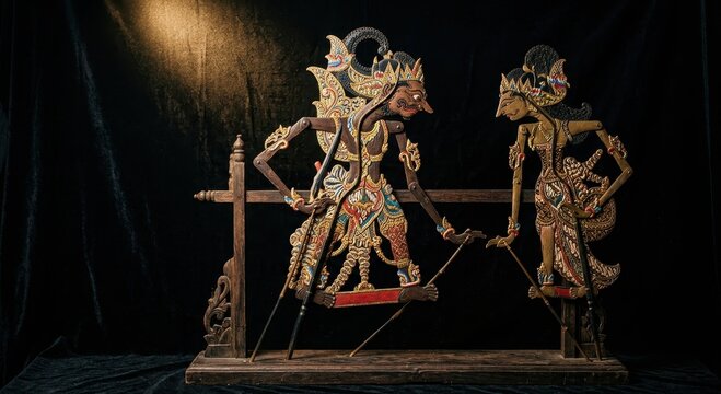 Intricately Crafted Traditional Malay Wooden Wayang Kulit Puppet Displayed with Cultural Significance