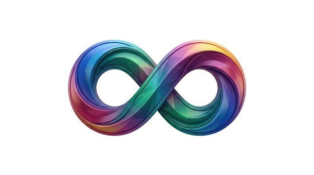 Iridescent rainbow infinity symbol isolated on white background