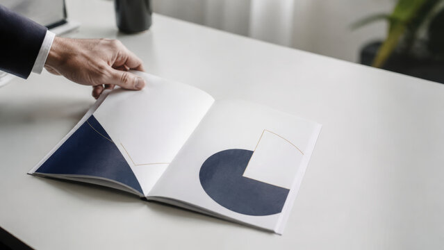 Executive report template with folded paper graph reviewed by business professional during focused office presentation meeting