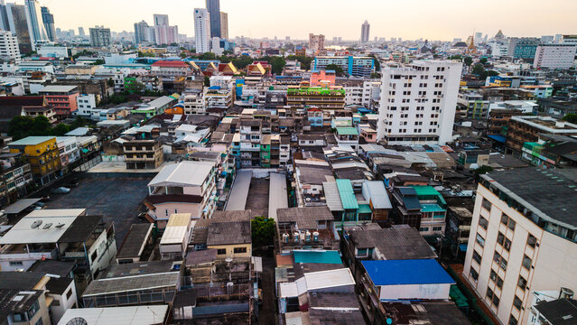 Elevated View of Bangkok Rooftops and High-Rise Skyline