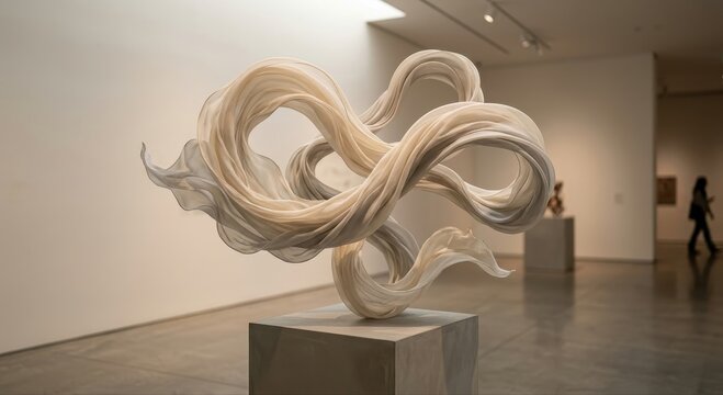 Intricate Abstract Sculpture of Intertwined Forms displayed in a Modern Art Gallery