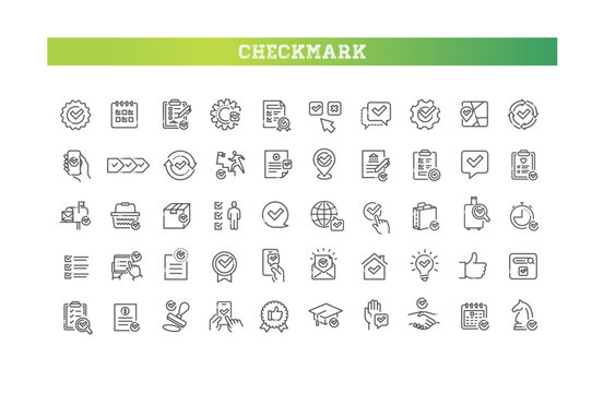 Checkmark outline line icons. Check Mark Line Icons Set