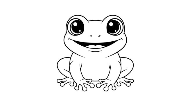 Cartoon frog line drawing smiles widely on a white background