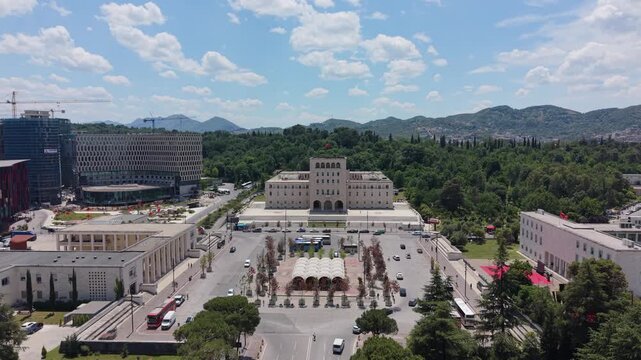 Aerial view of Mother Teresa Square in Tirane, Albania.