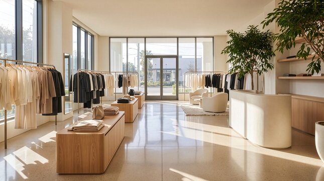 Sophisticated fashion boutique with central display area