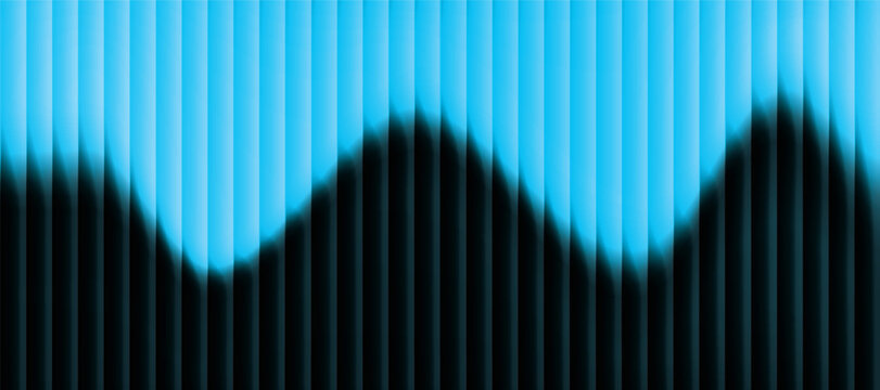 Futuristic abstract background featuring a glowing blue sinusoidal wave flowing across a dark black background with vertical illuminated lines.