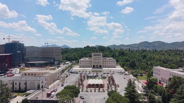 Aerial view of Mother Teresa Square in Tirane, Albania.