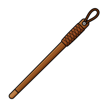 Wooden pointer stick with a woven leather handle grip isolated on a plain transparent background.