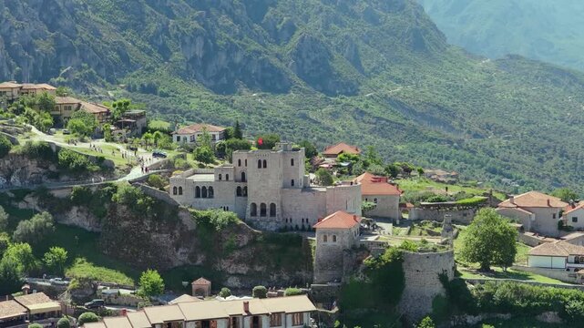Aerial view of Kruja Castle Hammam in Kruje, Albania.