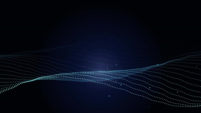 abstract digital blue particles flowing on dark background, motion graphic loop, data stream technology