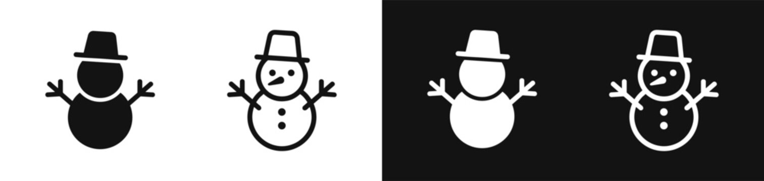 Snowman vector icon set in solid and line styles with light and dark mode versions