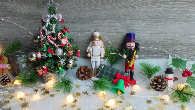 Christmas ornaments and nutcracker soldiers celebration scene