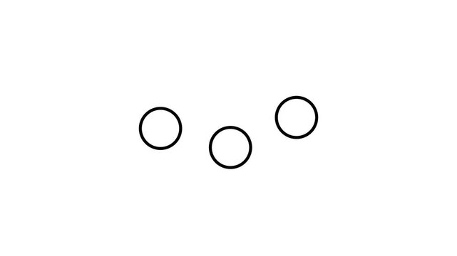 Minimalist 2D line art animation on a solid white background featuring three black circular outlines arranged horizontally in the center.