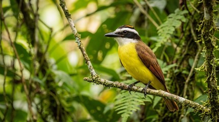 Obraz premium Great Kiskadee Perched in Tropical Green Forest
