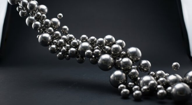 Shiny Silver Metal Balls in a Smooth, Polished Arrangement Against a Dark Background