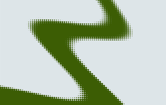 Halftone arrow shape displays a textured olive green aesthetic against a light gray background