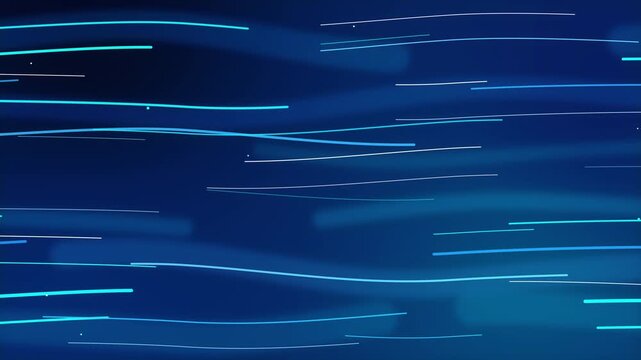 Abstract digital data stream motion graphic with blue and white lines flowing on a dark background