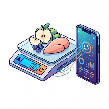 Digital Nutrition Scale Syncing Calorie Data to Smartphone App Illustration
