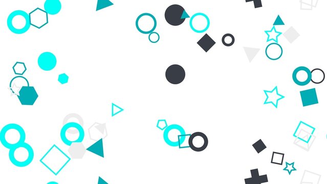 pattern geometric horizontal Abstract Geometric Shapes Background with Circles Squares Stars Hexagons Triangles Cyan Gray White