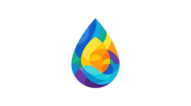 Colorful abstract water drop icon with geometric overlapping shapes