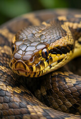 Obraz premium Wildlife conservation and biodiversity, close up portrait of a patterned snake in natural habitat with detailed scales and focused eyes in the wild