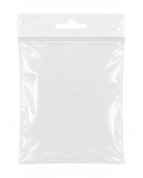 Blank clear plastic zip bag with hang hole for packaging design isolated on transparent  background