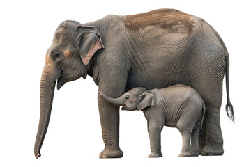 Fototapeta premium African elephant with calf standing side by side on plain white background
