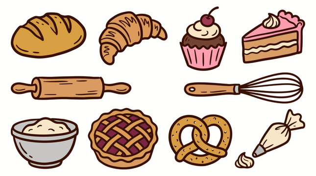 Vintage Bakery Doodle Collection SVG vector illustration collection with premium hand drawn decorative elements, creative graphic design assets for branding, crafts, printing, digital projects and mod