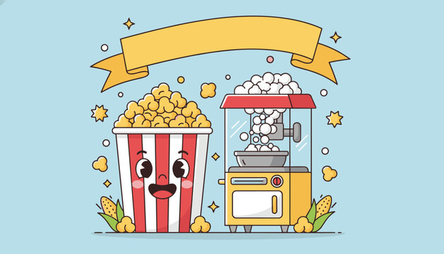 Cute popcorn box and popcorn machine with empty banner