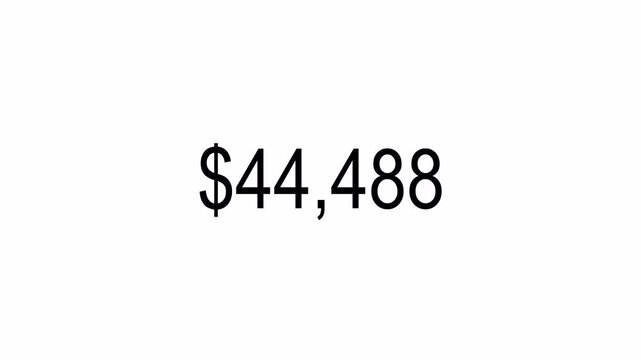 dollar number counter animation 0 to 80000 on white transparent background, zero to eighty thousand with dollar sign in 4k animation with alpha channel.