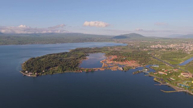 Aerial view of Lake Sevan, Armenia.