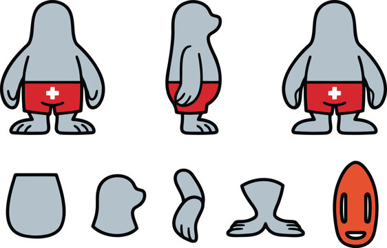 Faceless Character Model Sheet with Rigging Parts and Customizable Mascot Design