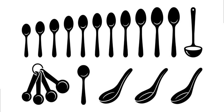 Spoon Silhouette Set, Kitchen Cutlery and Ladle Icon Collection